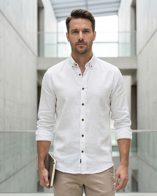 SALE! 2H White Linen Shirt