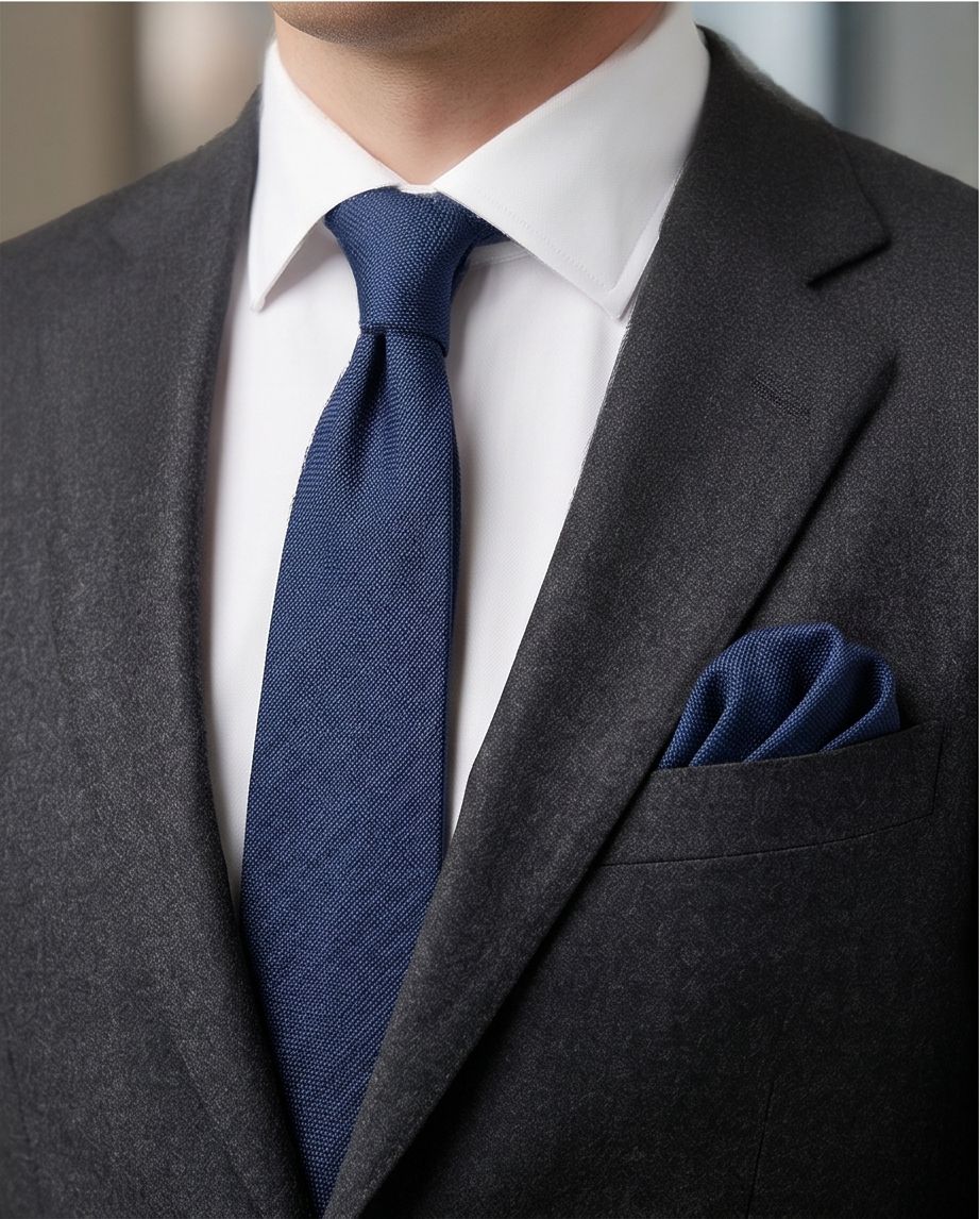 2H Look Linen Navy Necktie With Foulard