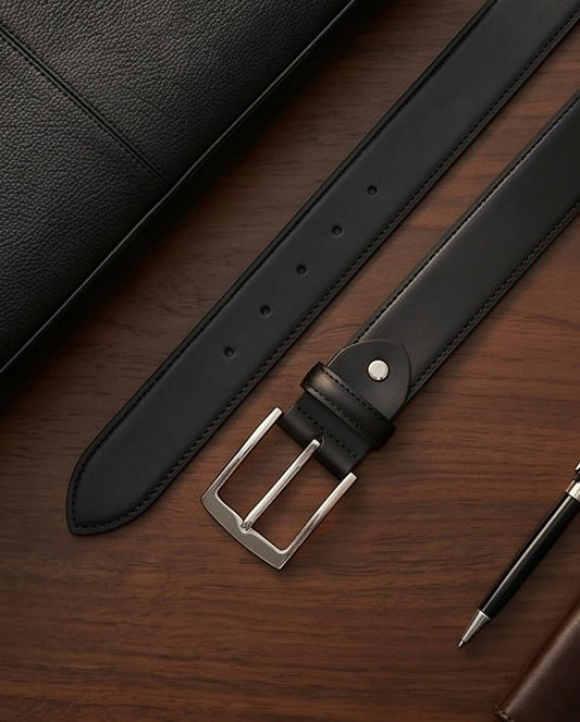 2H Black Genuine Leather Formal Belt