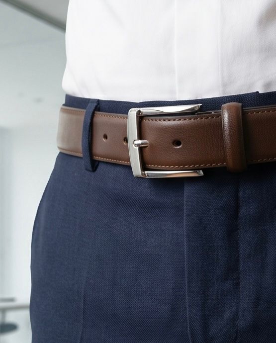 2H Brown Genuine Leather Formal Belt