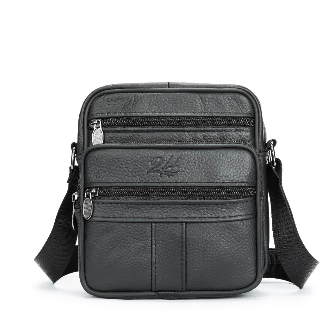 2H #0505 Genuine leather Black Shoulder messenger bag