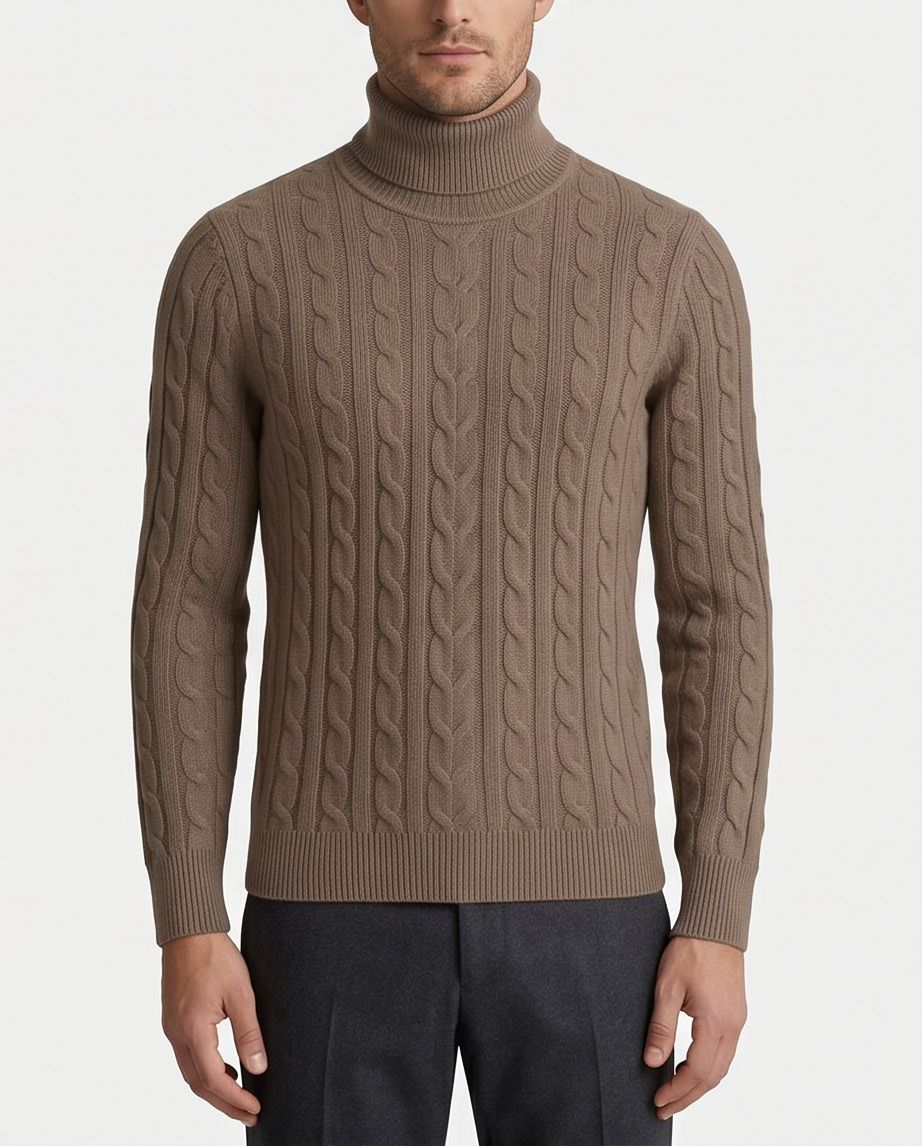 2H #303 khaki High Neck Knitted Sweater