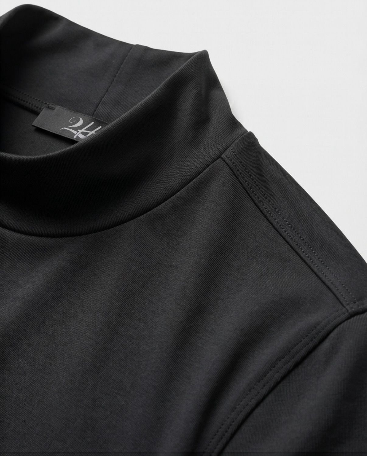 2H #12576 Black Mercerized Cotton High Neck T-Shirt