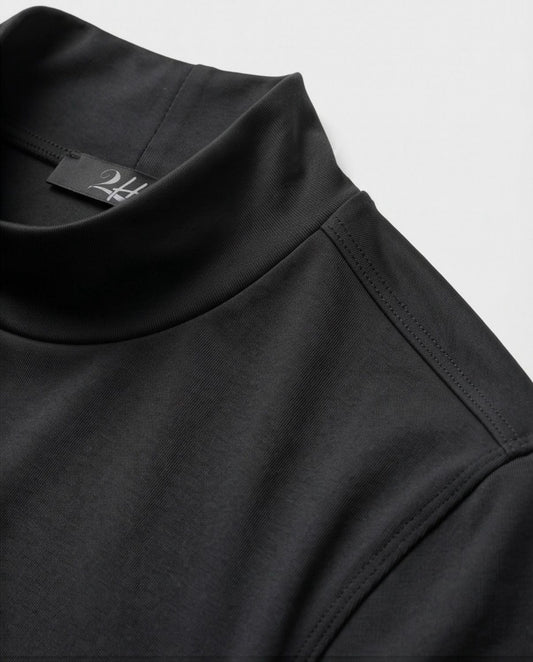 2H #12576 Black Mercerized Cotton High Neck T-Shirt