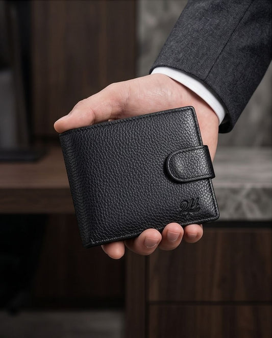 2H #1067 Embossed Black Genuine Leather Wallet