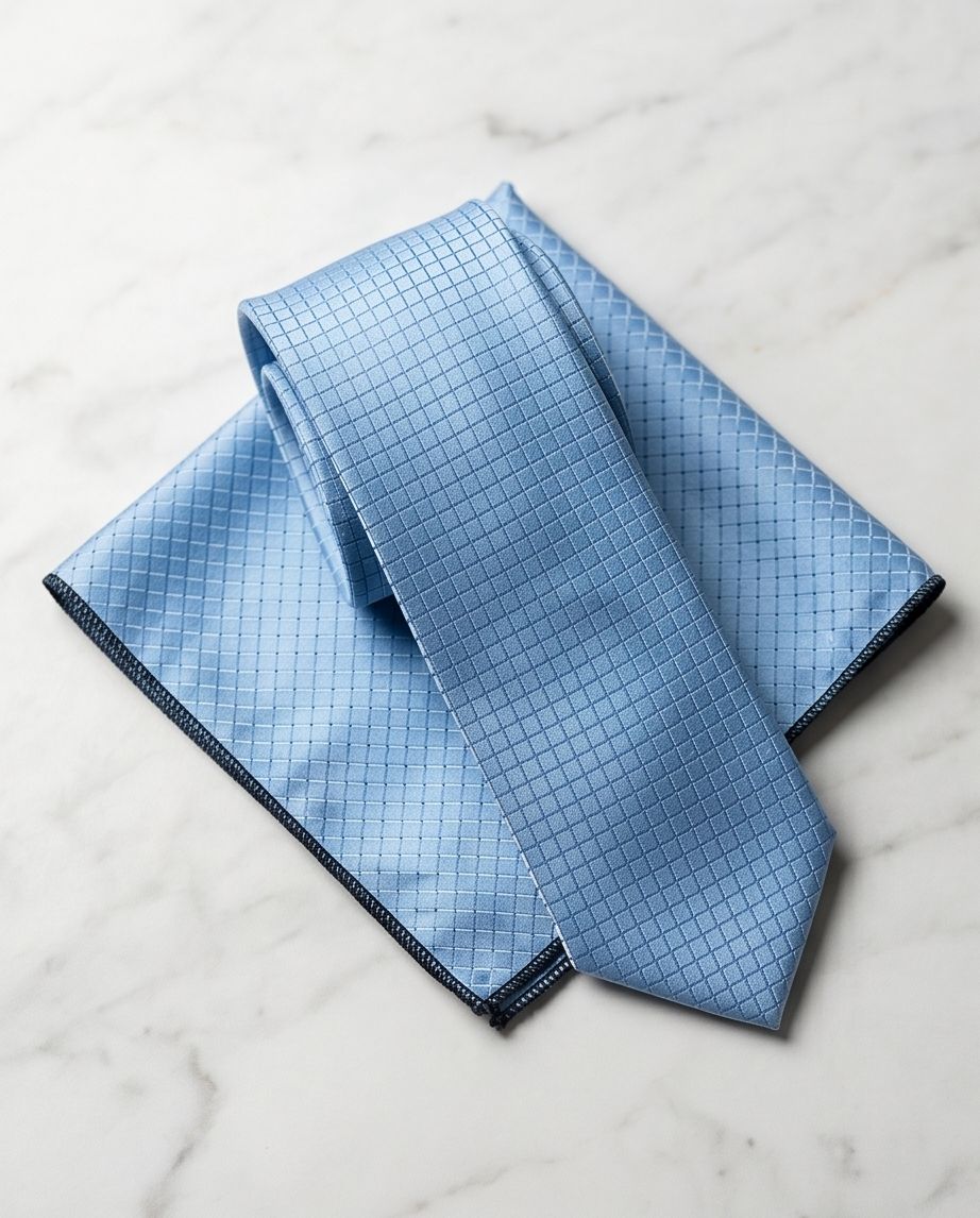 2H Light Blue Necktie With Foulard