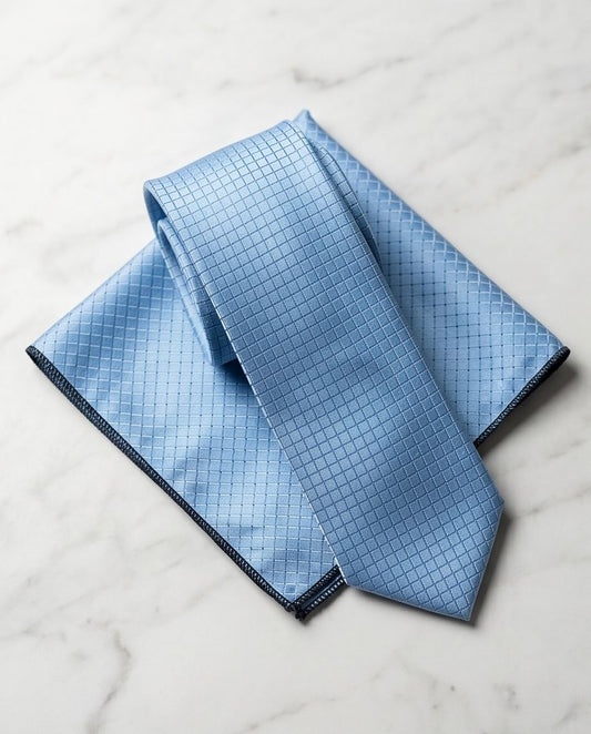 2H Light Blue Necktie With Foulard