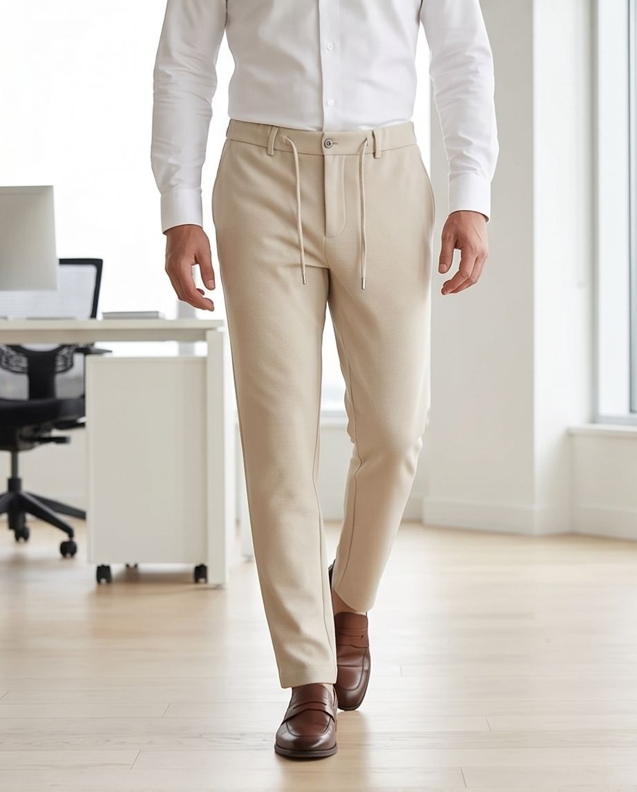2H #26924 Beige Casual Embossed Pant with rope