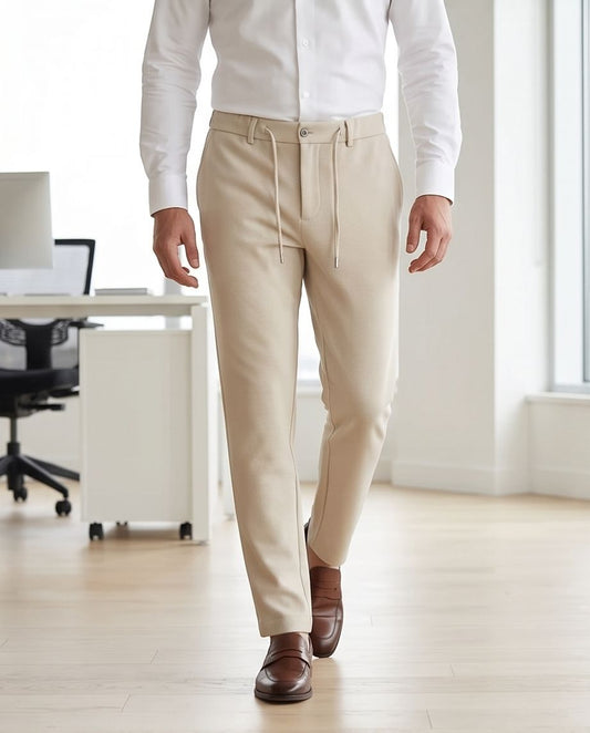 2H #26924 Beige Casual Embossed Pant with rope