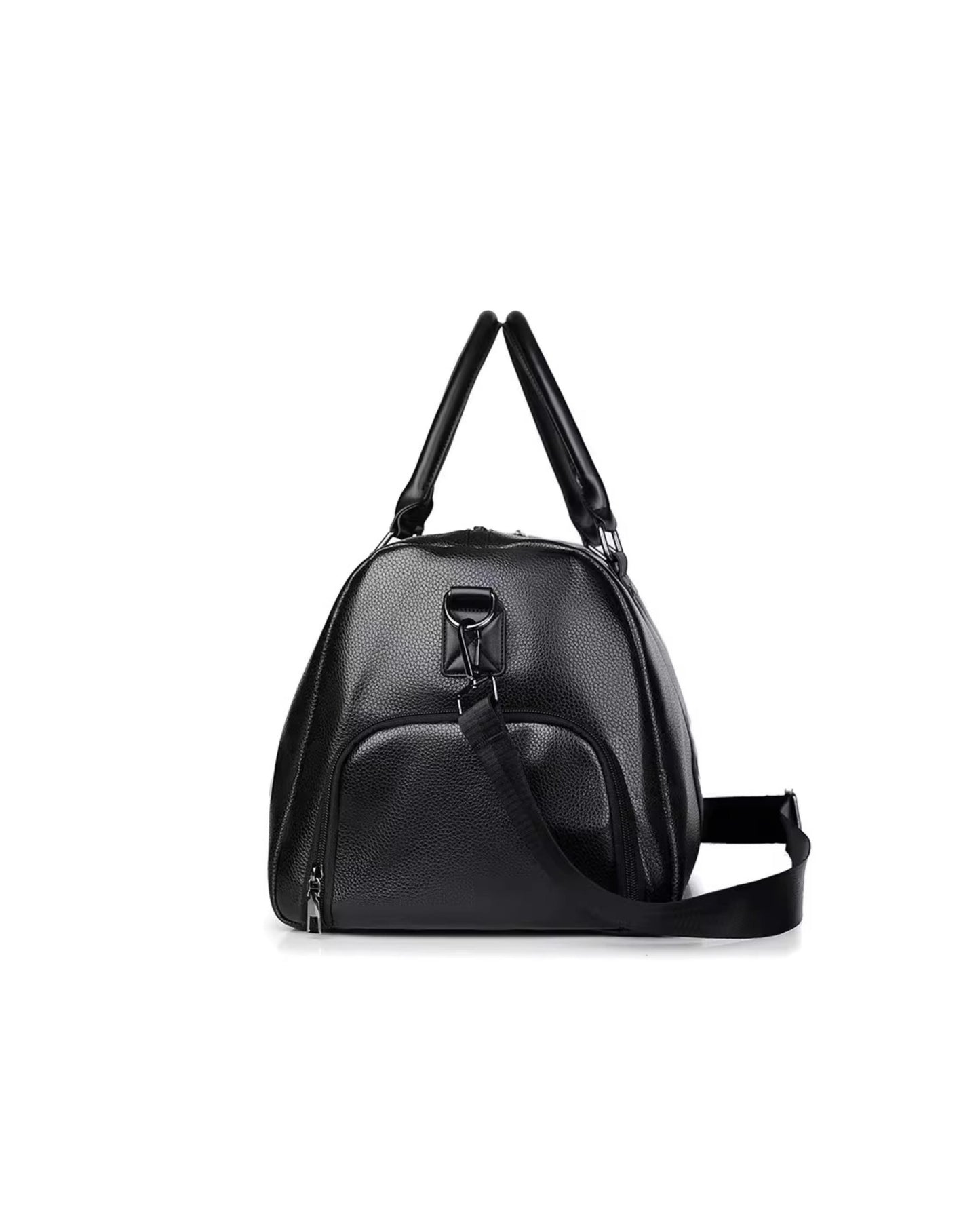 2H Black leather Travel Duffle Bag