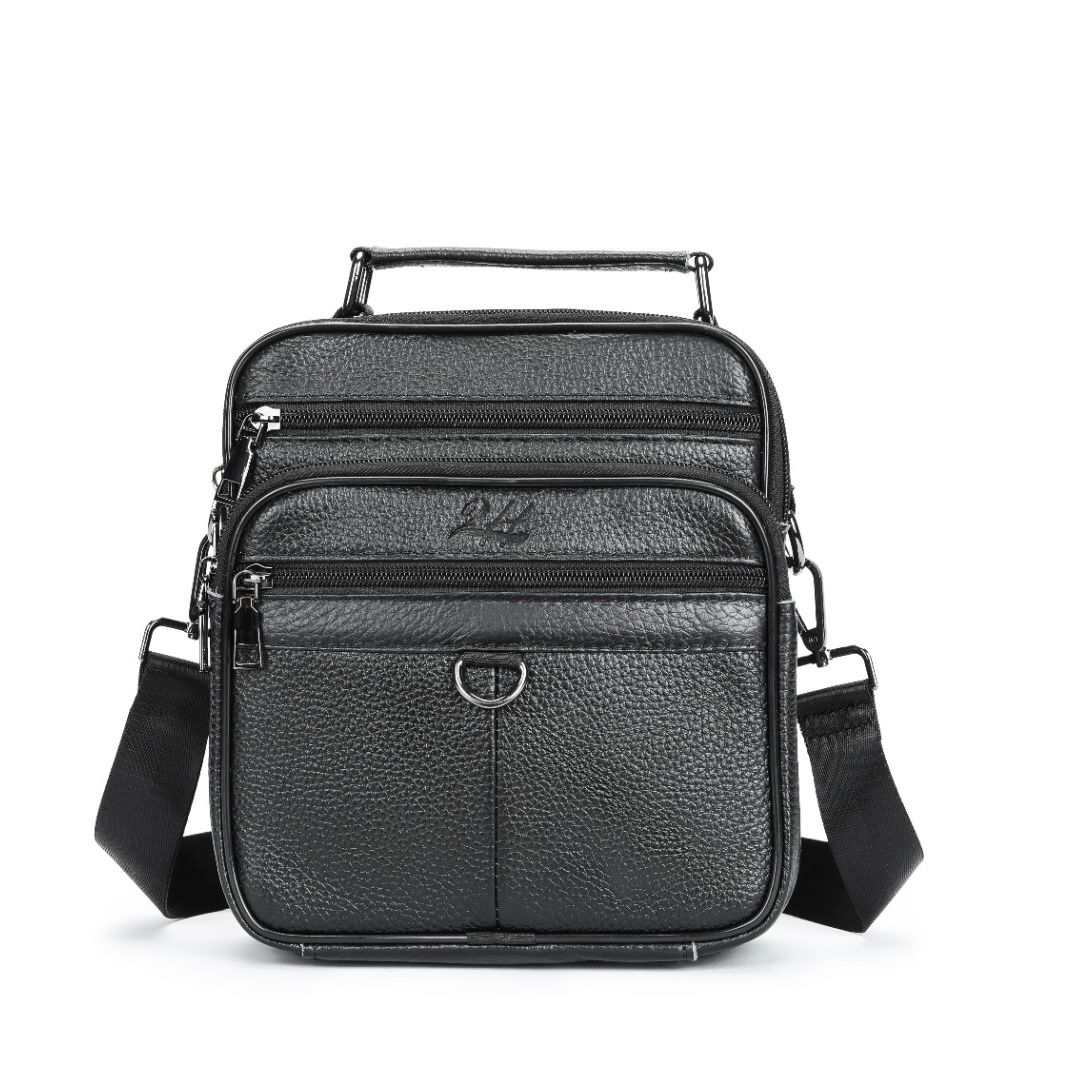 2H #6048 Genuine leather Black Shoulder messenger bag