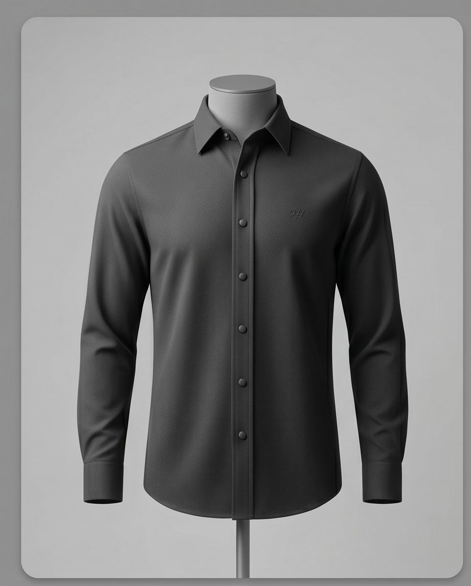 2H Snap Black Shirt Embossed Full Lycra Regular Fit
