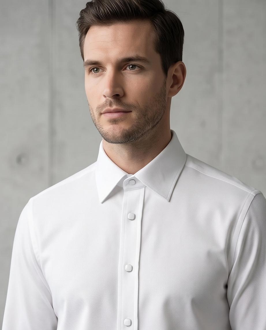2H Snap White Shirt Embossed Full Lycra Regular Fit