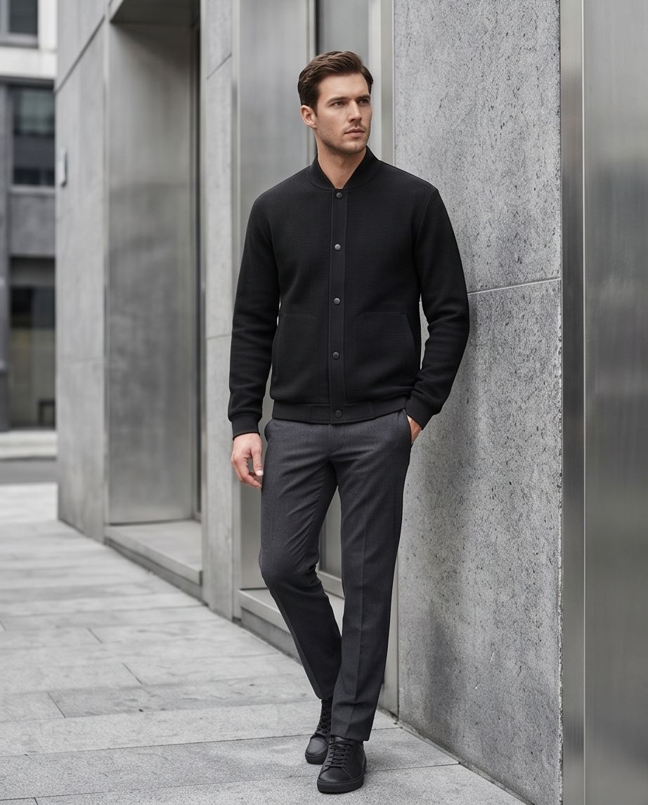 2H #2366 Black Embossed Casual Jacket