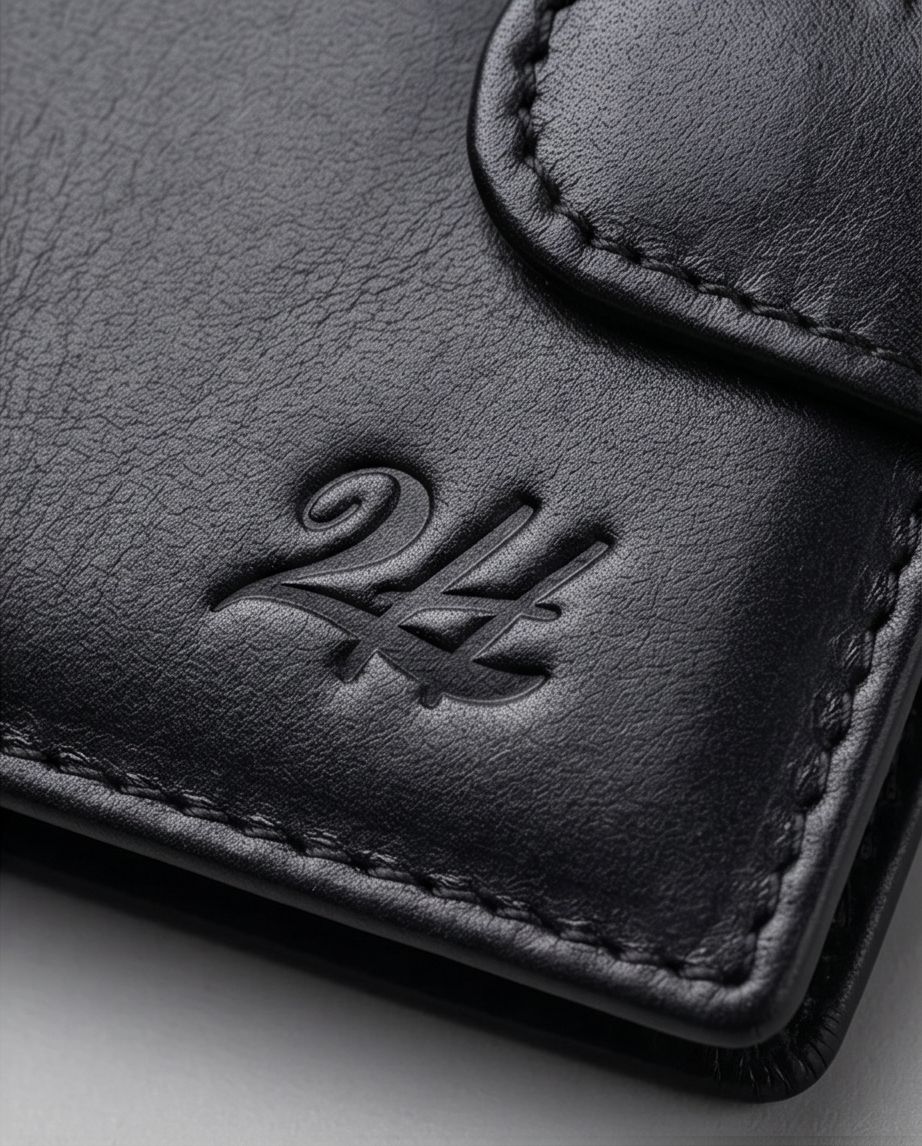 2H #1067 plain Black Genuine Leather Wallet