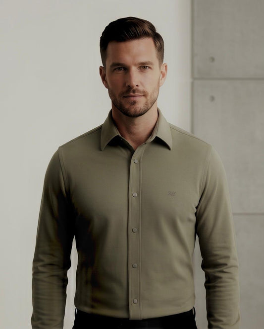2H Snap Army Shirt Embossed Full Lycra Regular Fit