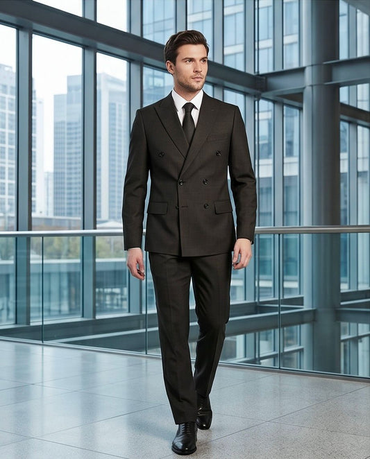 2H #119-02 Black Gray Double Breast Suit