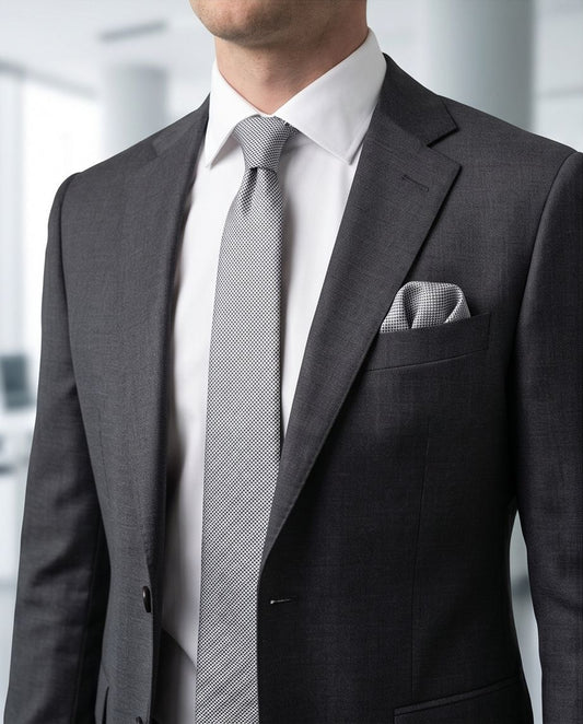 2H Light Gray Necktie With Foulard