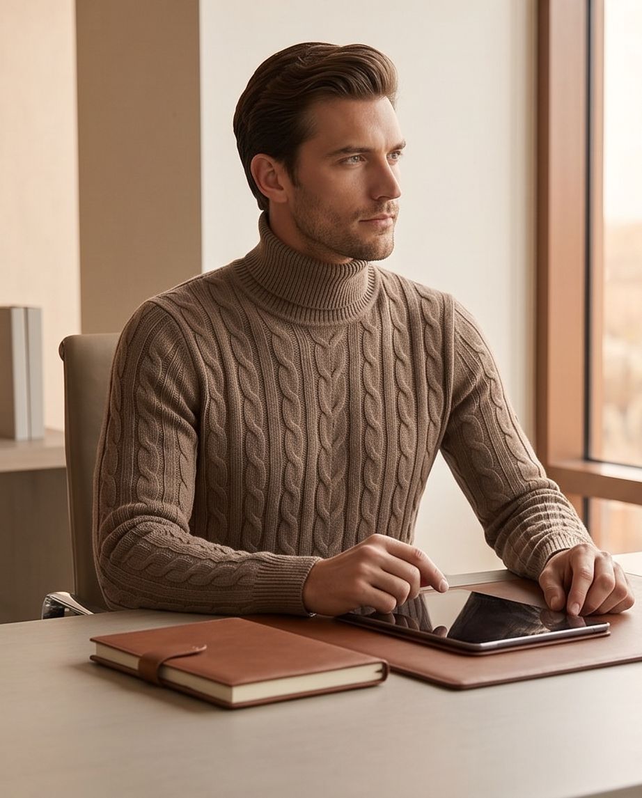 2H #303 khaki High Neck Knitted Sweater