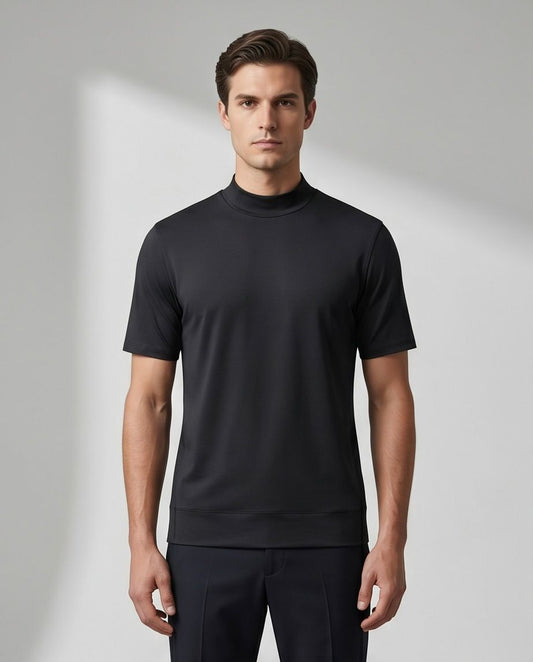 2H #12576 Black Mercerized Cotton High Neck T-Shirt