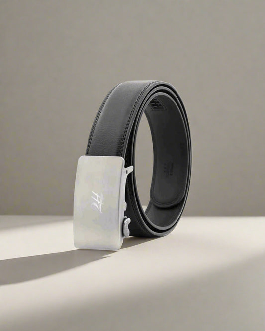 2H Automatic Sliding Buckle Genuine Leather Black Belt For Men