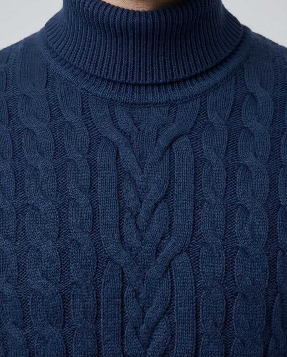 2H #303 Navy High Neck Knitted Sweater