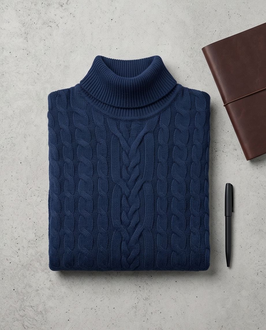 2H #303 Navy High Neck Knitted Sweater