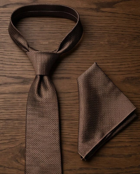 2H Brown Necktie With Foulard