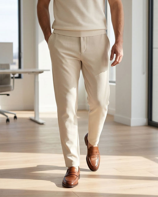 2H #26924 Beige Casual Embossed Pant with rope