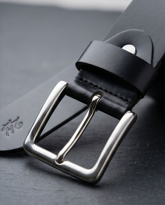 2H Black Genuine Leather Casual Belt
