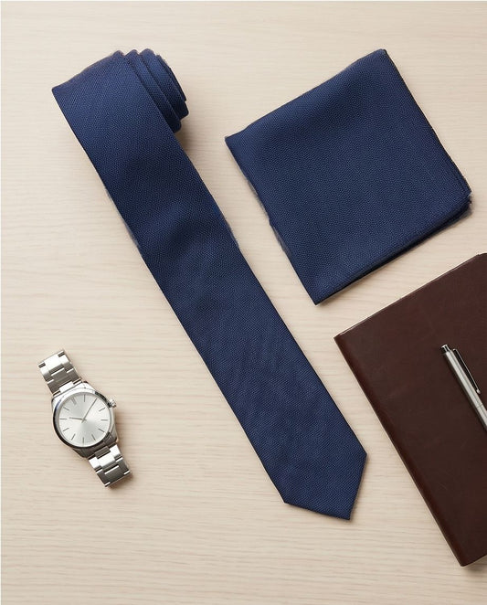 2H Look Linen Navy Necktie With Foulard