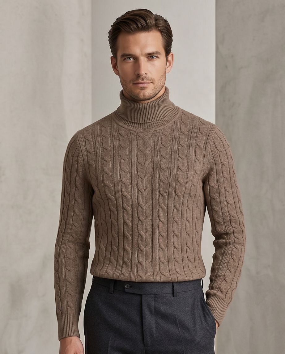 2H #303 khaki High Neck Knitted Sweater