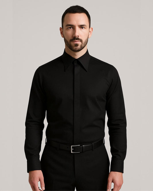 2H Black Formal Straight Classic Shirt