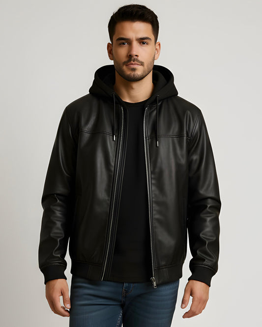 2H #906 Leather Casual Hooded jacket