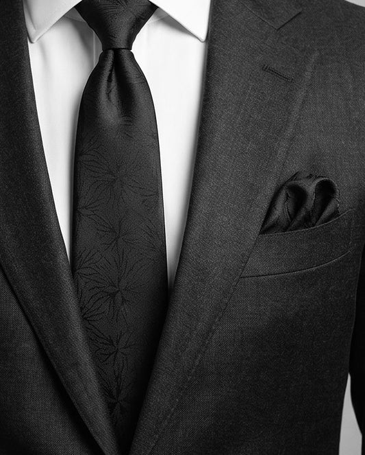 2H Black Necktie With Foulard