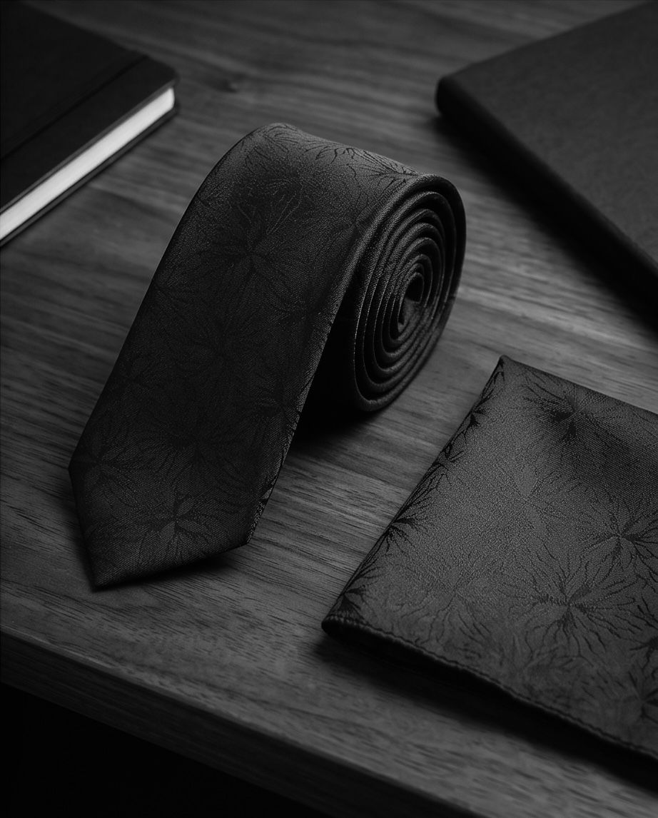 2H Black Necktie With Foulard