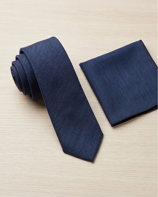 2H Look Linen Navy Necktie With Foulard