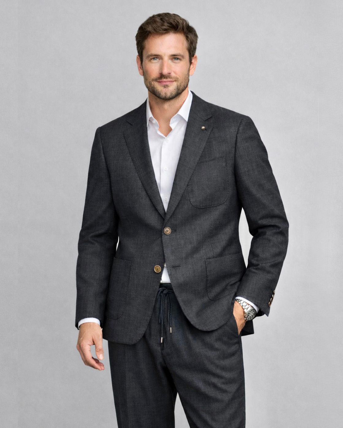 2H #005-2001-05 Charcoal Black Formal Suit With Rope