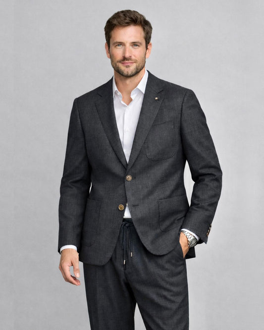 2H #005-2001-05 Charcoal Black Formal Suit With Rope