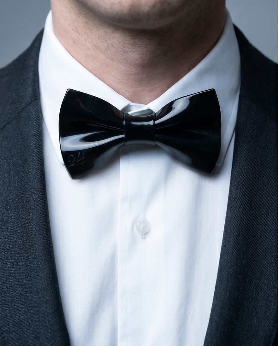 2H Shiny Black Leather Bow Tie