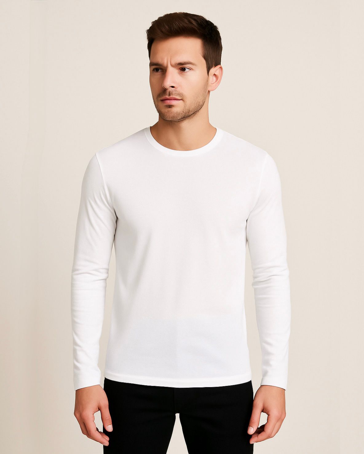 2H White Round-Neck Long Sleeve Slim Fit Sweater