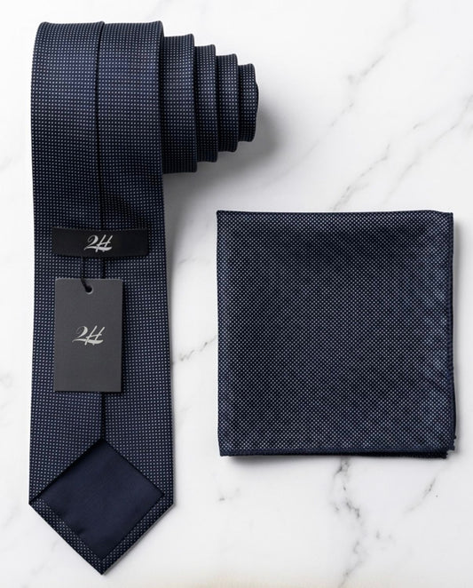 2H Dark Navy Necktie With Foulard