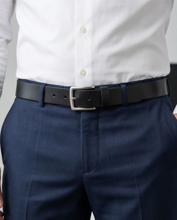2H Black Genuine Leather Casual Belt