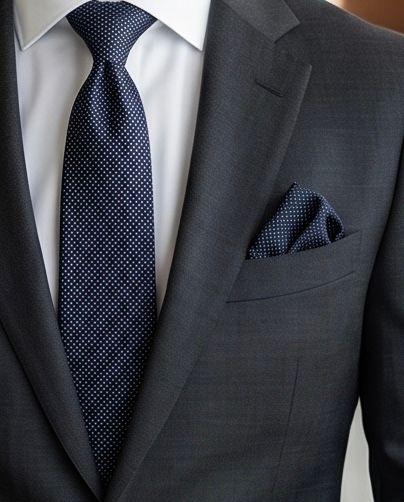 2H Dark Navy Necktie With Foulard