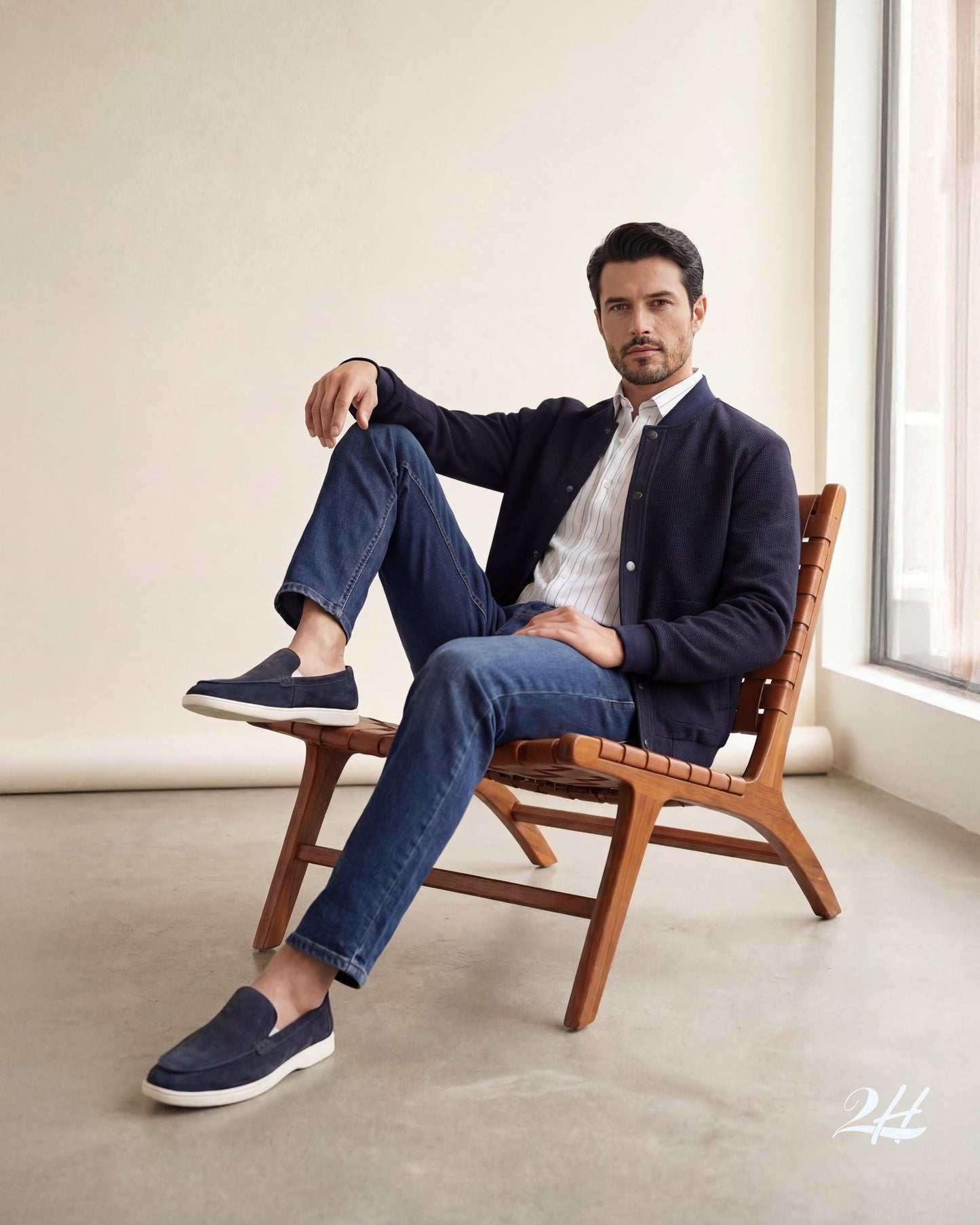 2H #2366 Navy Embossed Casual Jacket