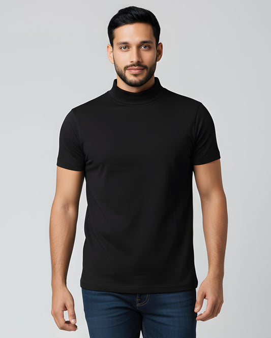 2H #12576 Black Mercerized Cotton High Neck T-Shirt