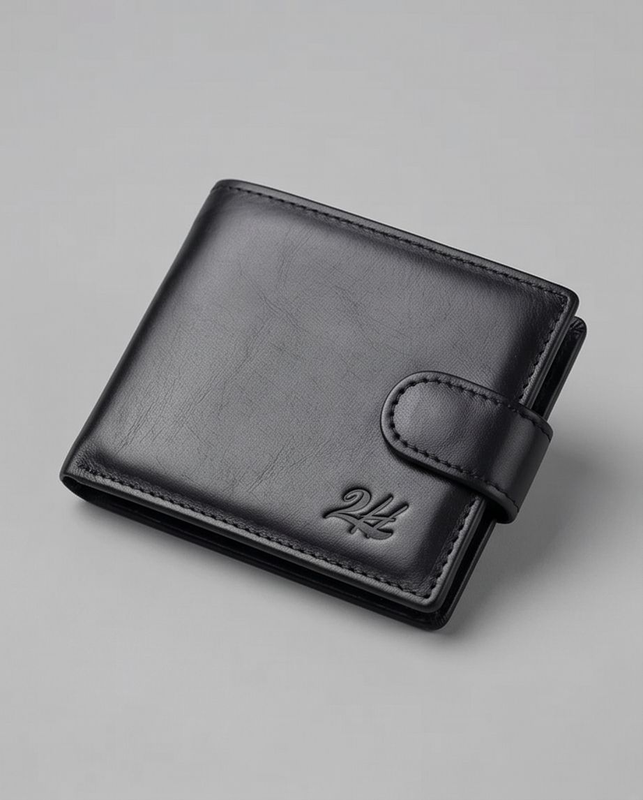 2H #1067 plain Black Genuine Leather Wallet