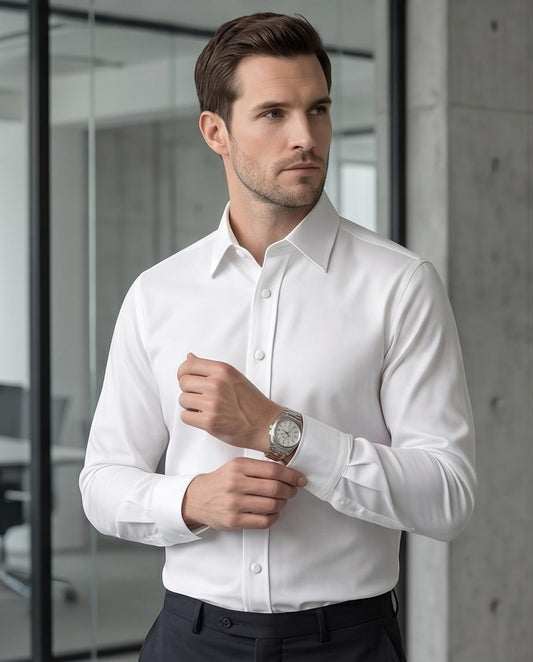 2H Snap White Shirt Embossed Full Lycra Regular Fit