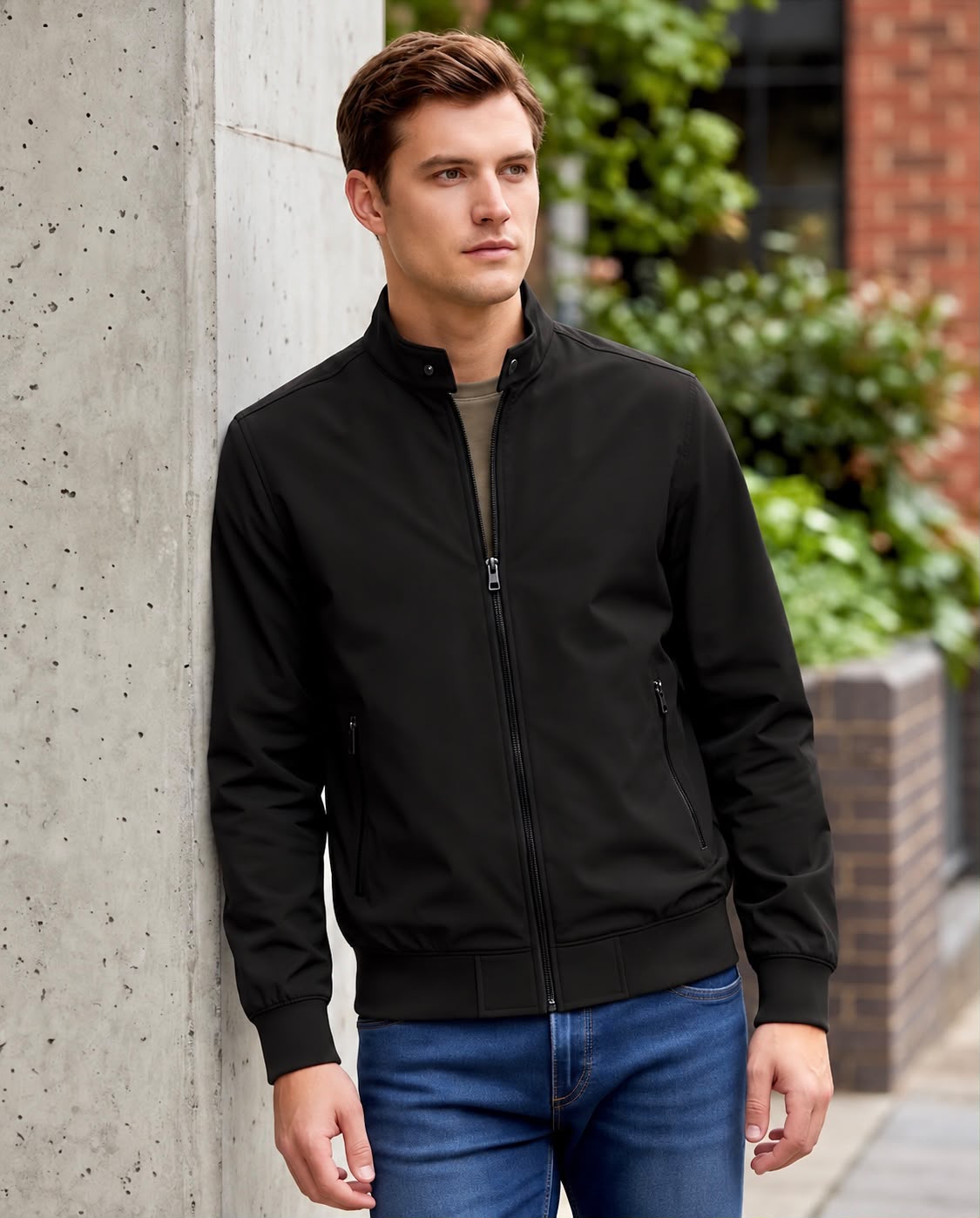 2H #8836 Black stand up collar Slim Fit casual jacket