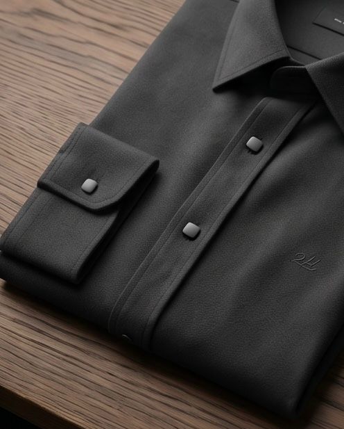 2H Snap Black Shirt Embossed Full Lycra Regular Fit